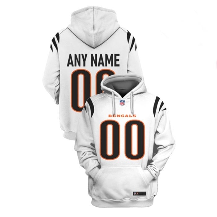 Men's Cincinnati Bengals Active Player Custom 2021 White Pullover Hoodie(Name and number remark in comment column)