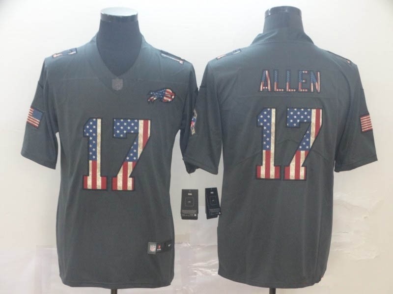 NFL Buffalo Bills Josh Allen #17 Grey Salute To Service USA Flag Fashion Limited Jersey