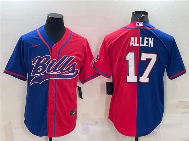 NFL Buffalo Bills #17 Josh Allen Split Blue-Red Baseball Cool Base Jersey