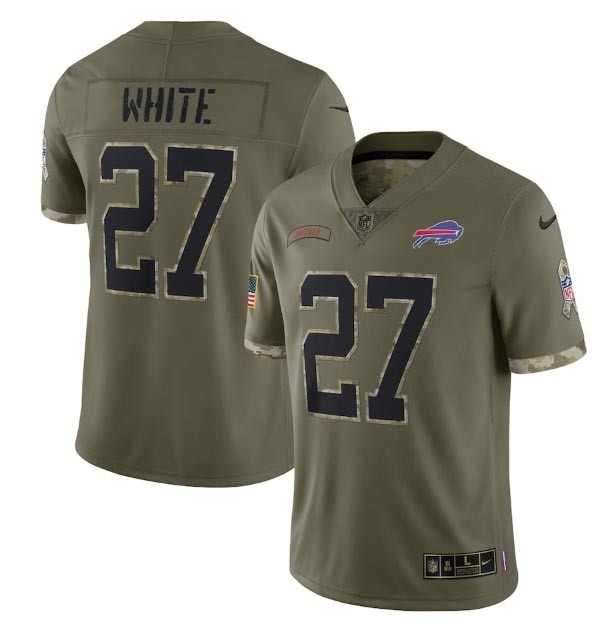 Men's Buffalo Bills #27 Tre'Davious White Olive 2022 Salute To Service Limited Stitched Jersey