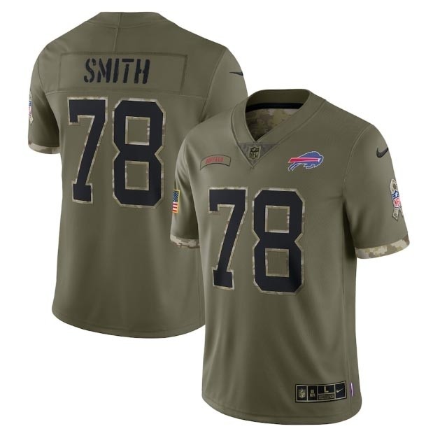 Men's Buffalo Bills #78 Bruce Smith Olive 2022 Salute To Service Limited Stitched Jersey