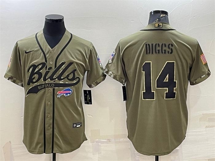 Men's Buffalo Bills #14 Stefon Diggs 2022 Olive Salute To Service Cool Base Stitched Baseball Jersey