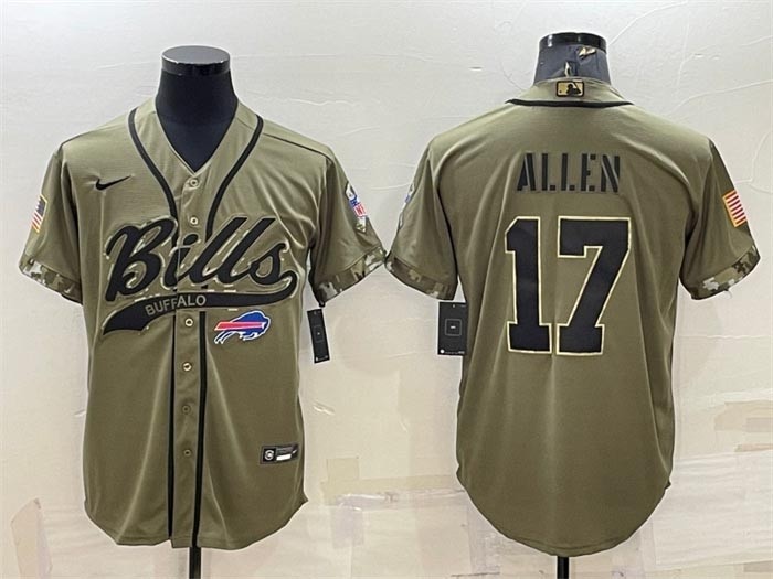 Men's Buffalo Bills #17 Josh Allen 2022 Olive Salute To Service Cool Base Stitched Baseball Jersey