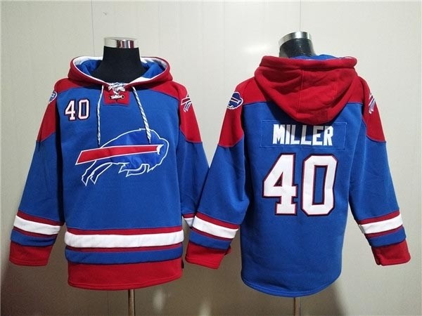 Men's Buffalo Bills #40 Von Miller Red Blue Ageless Must-Have Lace-Up Pullover Hoodie