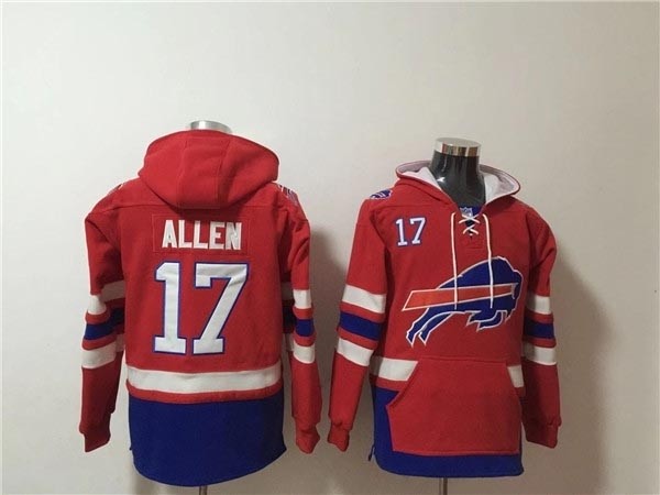 Men's Buffalo Bills #17 Josh Allen Red Royal Ageless Must-Have Lace-Up Pullover Hoodie