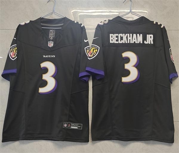 Men's Baltimore Ravens #3 Odell Beckham Jr. Black 2023 F.U.S.E. Vapor Untouchable Stitched Football Jersey