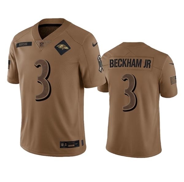 Men's Baltimore Ravens #3 Odell Beckham Jr. 2023 Brown Salute To Service Limited Jersey