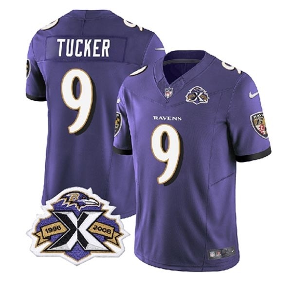 Men's Baltimore Ravens #9 Justin Tucker Purple 2023 F.U.S.E With Patch Throwback Vapor Limited Jersey