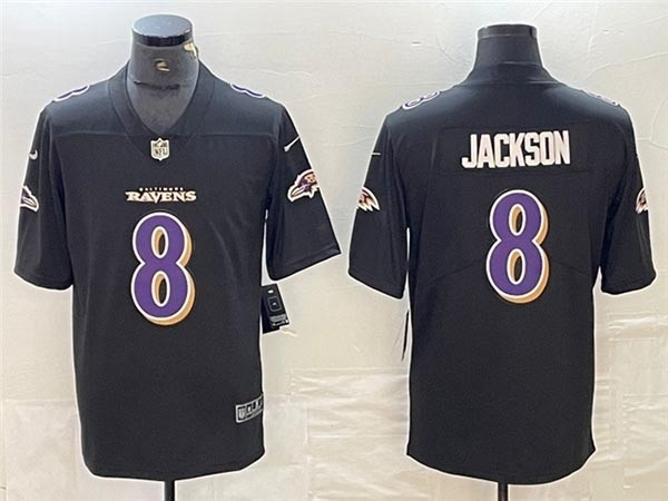 Men's Baltimore Ravens #8 Lamar Jackson Black Fashion Limited Jersey