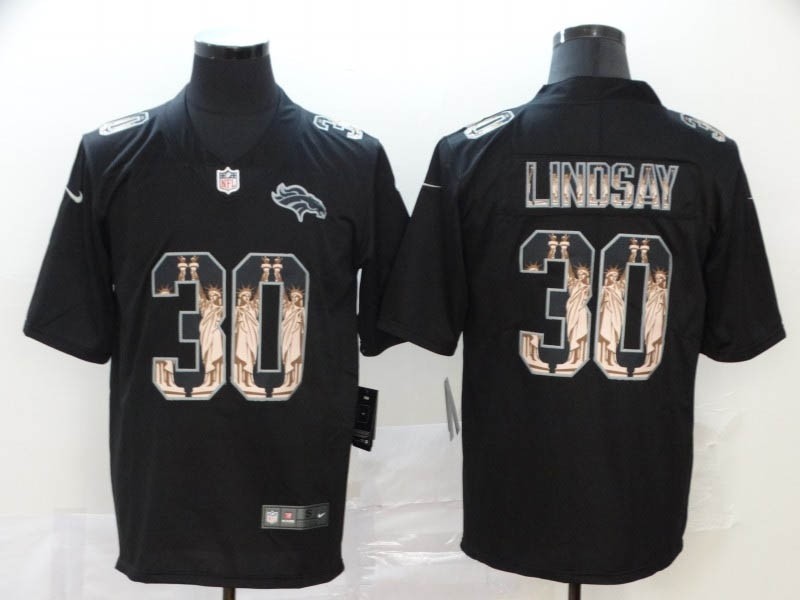 NFL Broncos #30 Phillip Lindsay Black Statue Of Liberty Limited Jersey