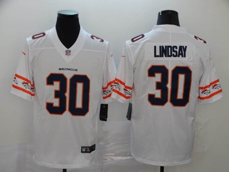 NFL Broncos #30 Phillip Lindsay White Stitched Limited Team Logo Fashion Jersey