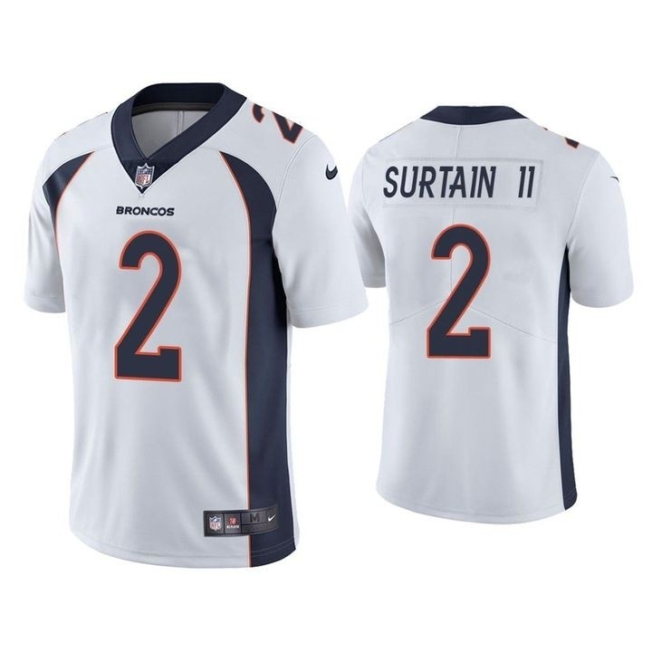 Men's Denver Broncos #2 Patrick Surtain II White 2021 NFL Draft Vapor Limited Jersey