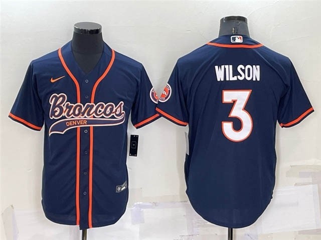 NFL Denver Broncos #3 Russell Wilson Navy Baseball Cool Base Jersey