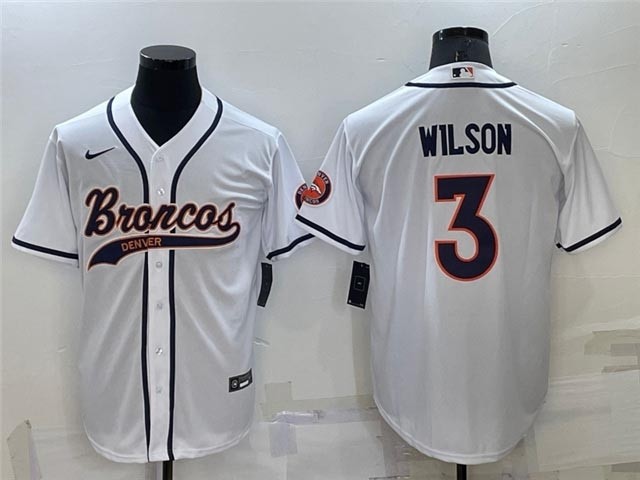 NFL Denver Broncos #3 Russell Wilson White Baseball Cool Base Jersey