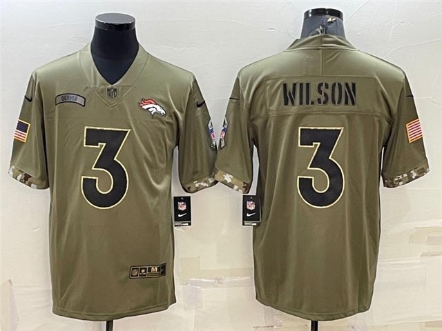 Men's Denver Broncos #3 Russell Wilson Olive 2022 Salute To Service Limited Jersey