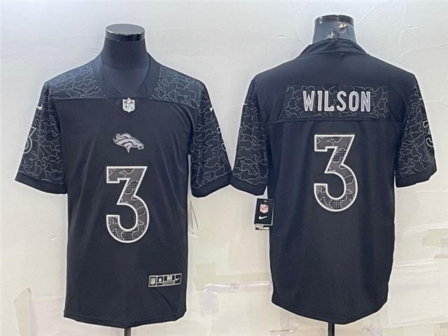 Men's Denver Broncos #3 Russell Wilson Black Reflective Limited Stitched Football Jersey