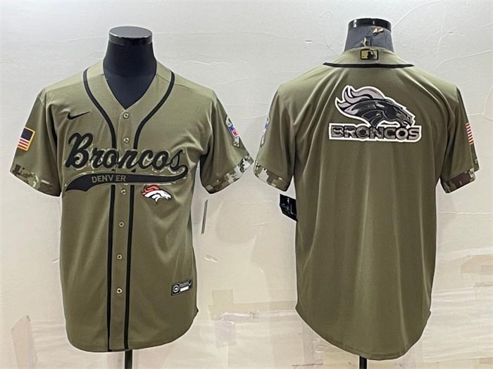 Men's Denver Broncos Olive Salute To Service Team Big Logo Cool Base Stitched Baseball Jersey