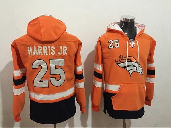 NFL Denver Broncos #25 Chris Harris Jr Orange All Stitched Hooded Sweatshirt