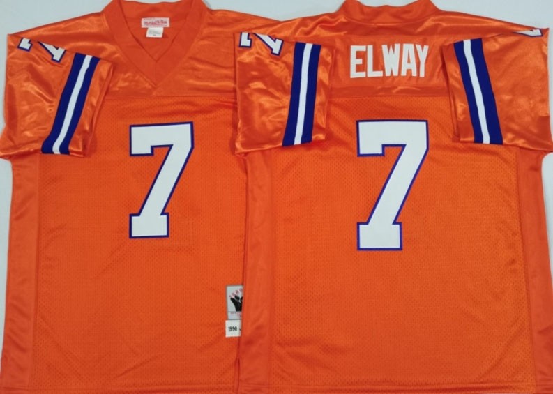 NFL Broncos #7 John Elway Orange M&N Throwback Jersey