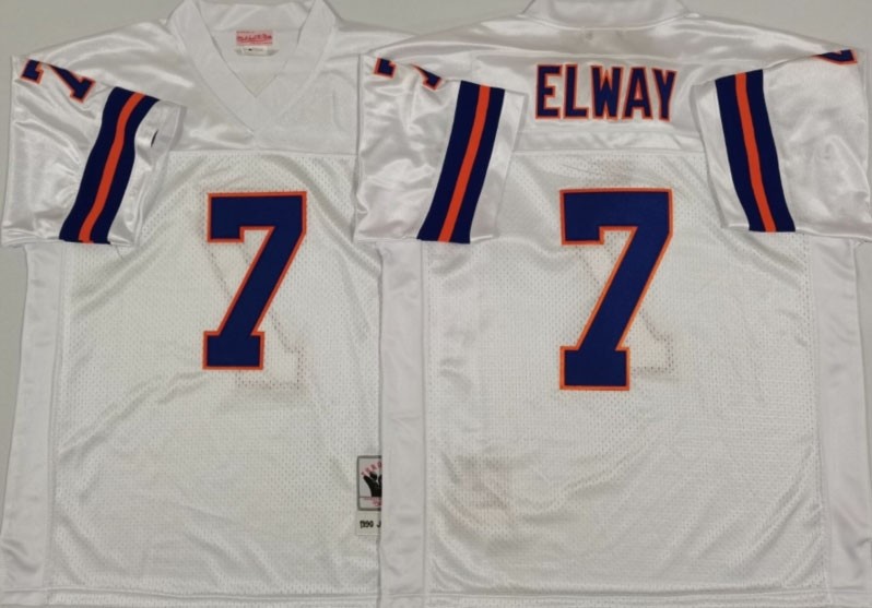 NFL Broncos #7 John Elway White M&N Throwback Jersey