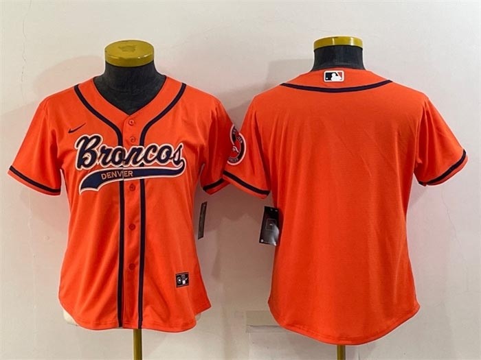 Women's Denver Broncos Blank Orange With Patch Cool Base Stitched Baseball Jersey(Run Small)