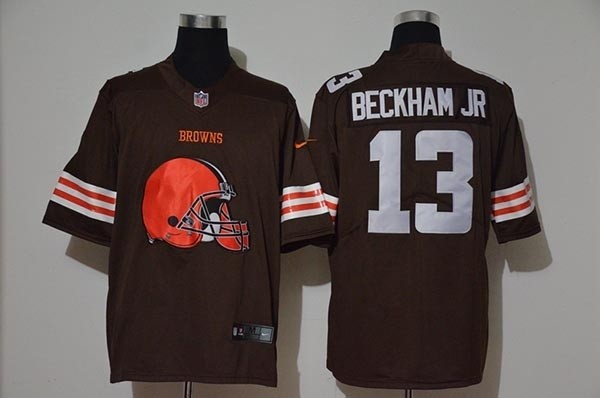 NFL Browns #13 Beckham Jr Brown Team Big Logo Vapor Untouchable Limited Jersey