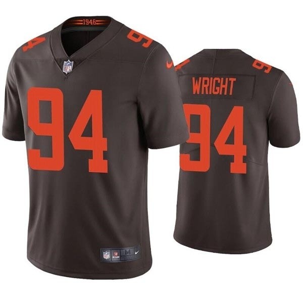 Men's Cleveland Browns #94 Alex Wright Brown with Orange Word Vapor Untouchable Limited Stitched Jerseys