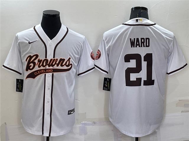 NFL Cleveland Browns #21 Denzel Ward White Baseball Cool Base Jersey