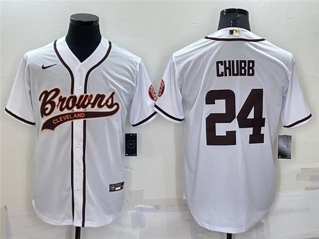 NFL Cleveland Browns #24 Nick Chubb White Baseball Cool Base Jersey