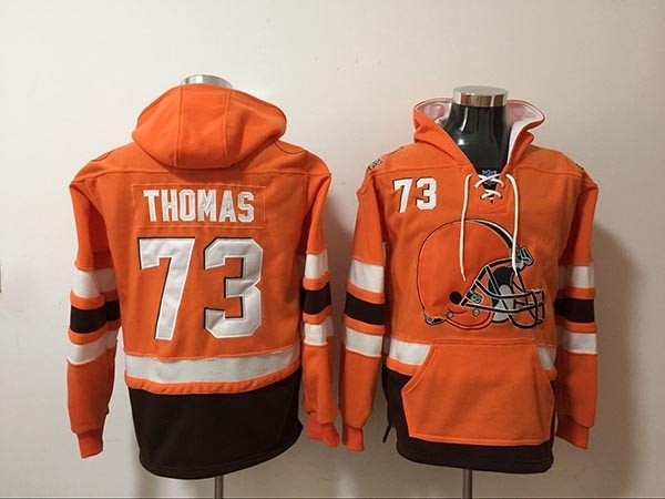 NFL Cleveland Browns #73 Joe Thomas Orange All Stitched Hooded Sweatshirt