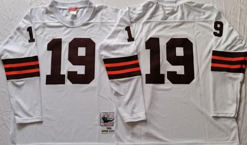 NFL Throwback Cleveland Browns Bernie Kosar #19 White Long sleeves  Jersey