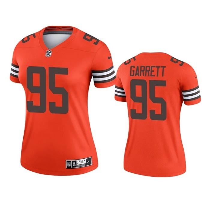 Women's Cleveland Browns #95 Myles Garrett Orange Inverted Edition Stitched Jersey(Run Small)