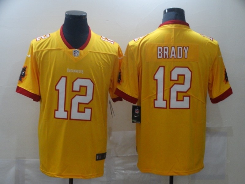 Nike Men's Buccaneers #12 Tom Brady Yellow Stitched NFL Limited Rush new Jersey