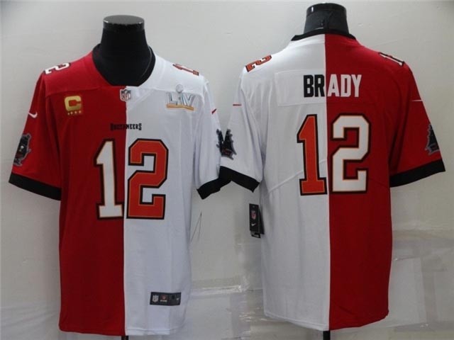 Tampa Bay Buccaneers #12 Tom Brady Split Red-White Super Bowl LV Vapor Limited Jersey