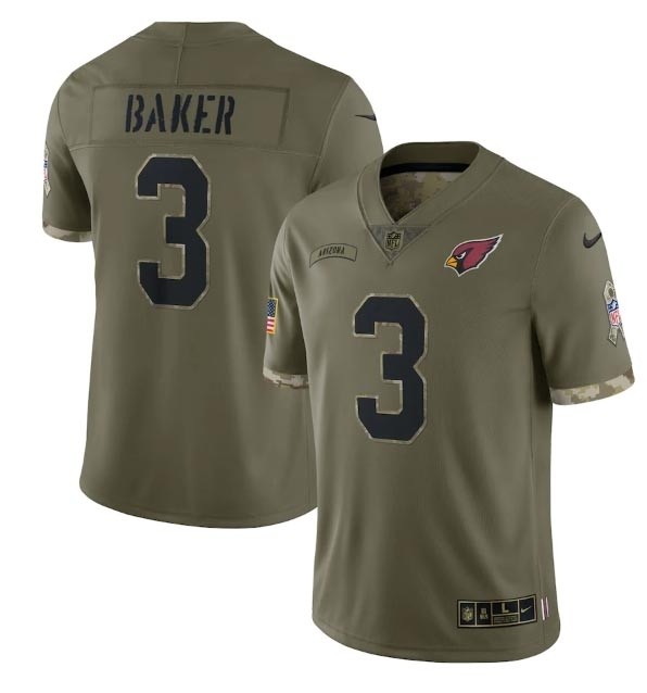 Men's Arizona Cardinals #3 Budda Baker Olive 2022 Salute To Service Limited Stitched Jersey