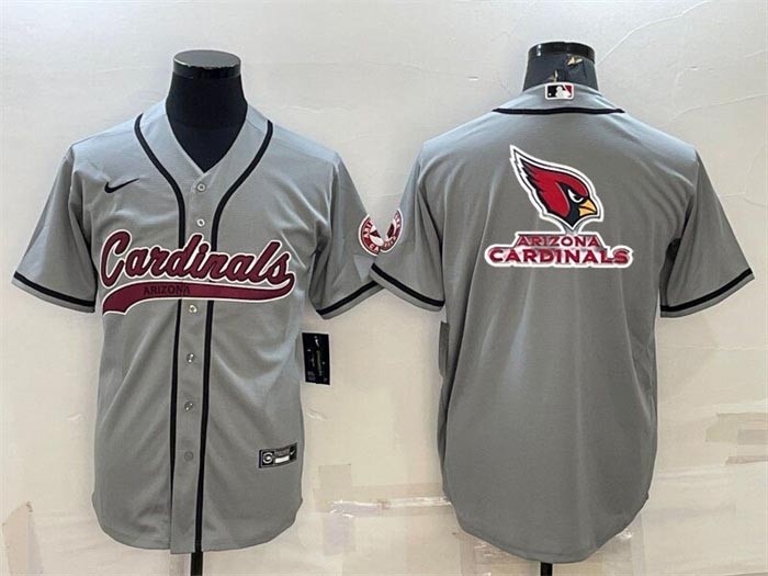 Men's Arizona Cardinals Grey Team Big Logo With Patch Cool Base Stitched Baseball Jersey