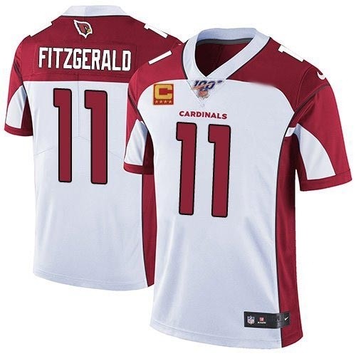 Men's Arizona Cardinals #11 Larry Fitzgerald White With C Patch Limited Stitched Jersey