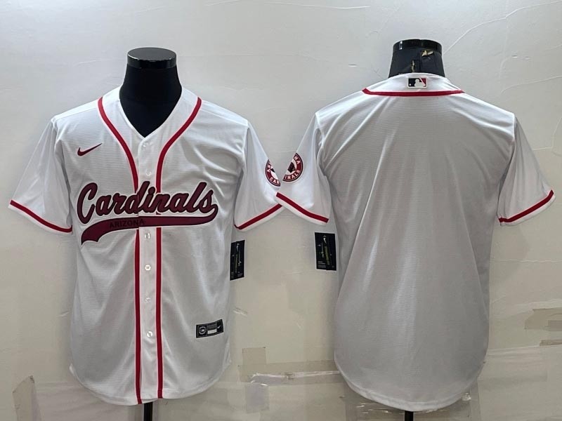 Men's Arizona Cardinals Blank White With Patch Cool Base Stitched Baseball Jersey