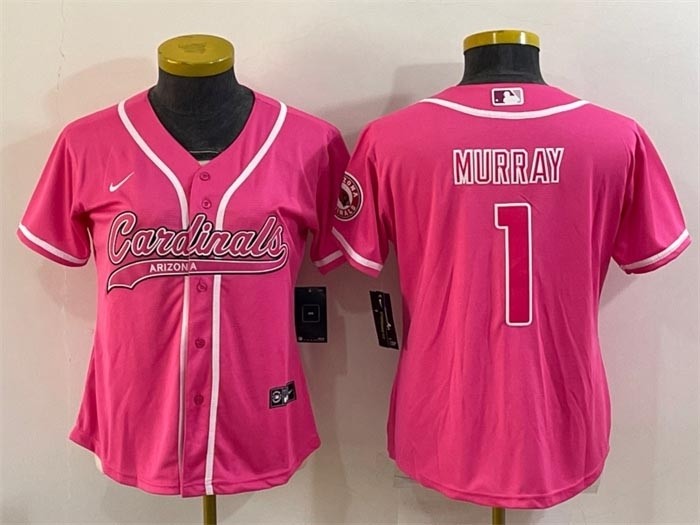 Women's Arizona Cardinals #1 Kyler Murray Pink With Patch Cool Base Stitched Baseball Jersey(Run Small)