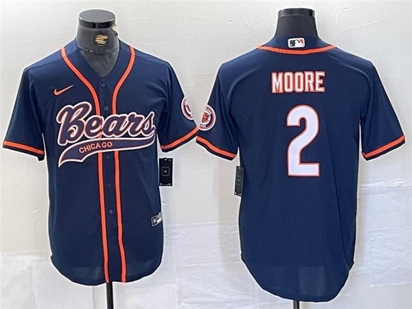 NFL Chicago Bears #2 D.J. Moore Navy Baseball Limited Jersey