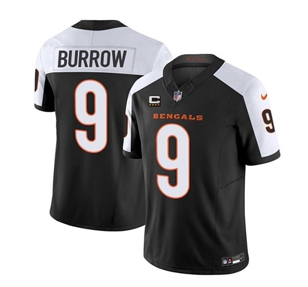 Men's Cincinnati Bengals #9 Joe Burrow 2023 F.U.S.E. Black White With 4-Star C Patch Vapor Untouchable Limited Stitched Jersey