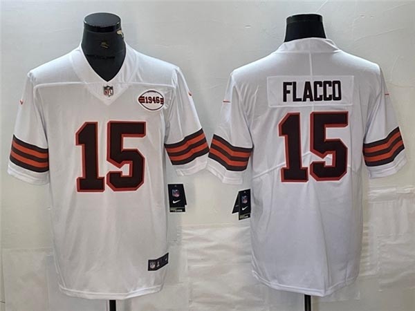 Men's Cleveland Browns #15 Joe Flacco White 1946 Collection Vapor Limited Jersey