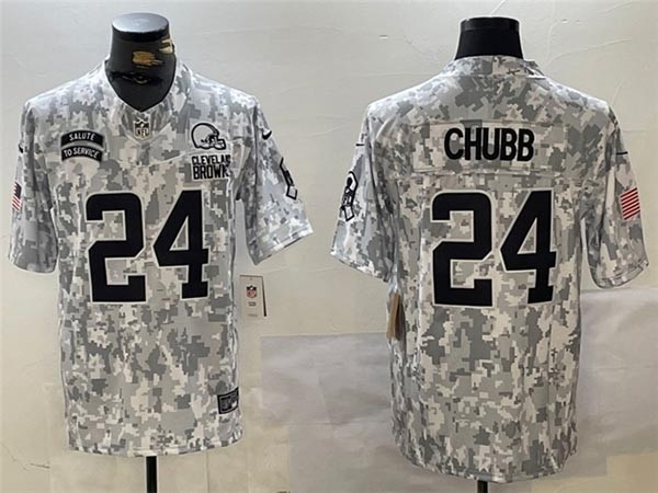 Men's Cleveland Browns #24 Nick Chubb Arctic Camo 2024 Salute To Service Limited Jersey