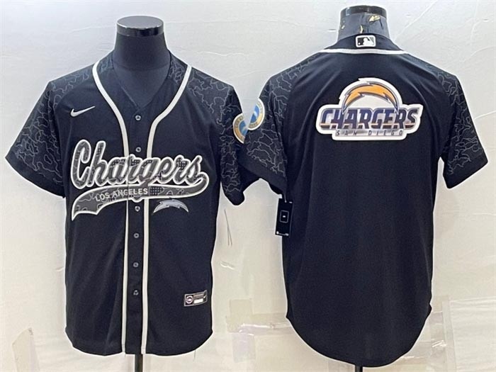 Men's Los Angeles Chargers Black Reflective Team Big Logo With Patch Cool Base Stitched Baseball Jersey