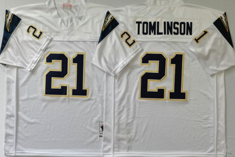 NFL Chargers #21 LaDainian Tomlinson White M&N Throwback Jersey