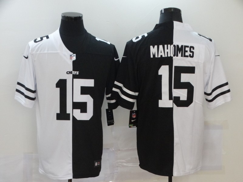 NFL Kansas City Chiefs #15 Patrick Mahomes Men's Black V White Peace Split Nike Vapor Untouchable Limited Jersey