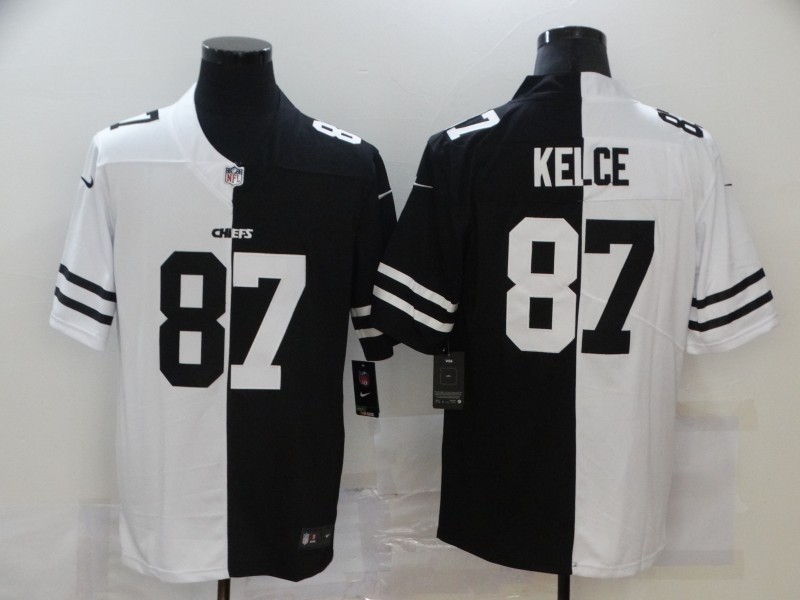 NFL Kansas City Chiefs #87 Travis Kelce Men's Black V White Peace Split Nike Vapor Untouchable Limited Jersey