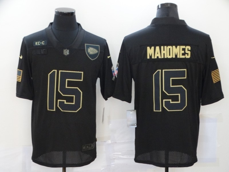 Nike Chiefs #15 Patrick Mahomes Black 2020 Salute To Service Limited Jersey