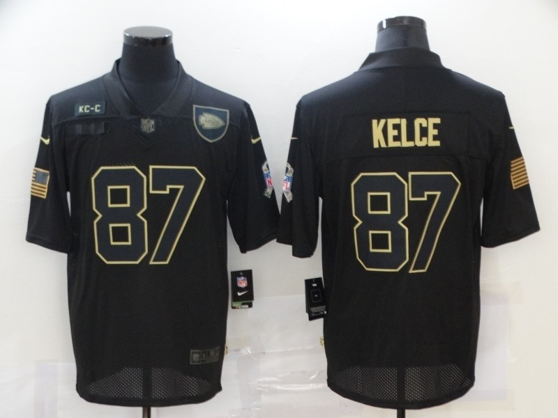 Nike Chiefs #87 Travis Kelce Black 2020 Salute To Service Limited Jersey