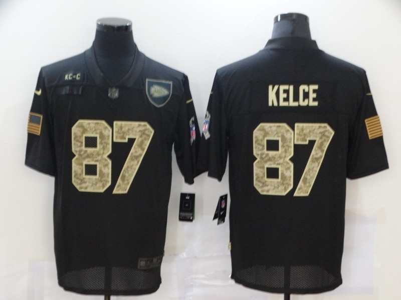 Nike Chiefs #87 Travis Kelce Black Camo 2020 Salute To Service Limited Jersey